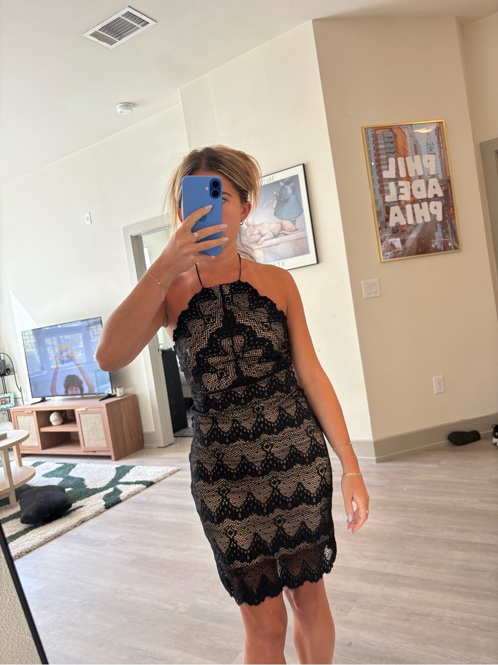 Nightcap Black Lace Halter Mini Dress